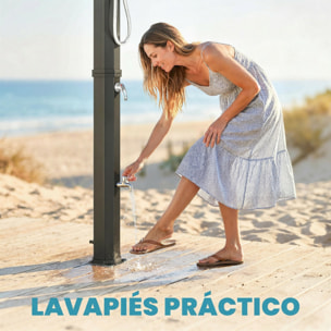 Ducha Solar de Jardín 60 L Ducha Solar Exterior con Cabezal Rociador de Mano Grifo de Pies Agua Fría y Caliente Máx. 60 °C Conexión Manguera para Piscina Camping Patio 21,8x18,2x227 cm Negro