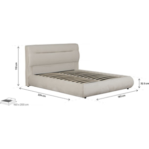 Lit double avec coffre en velours "Chamonix" - 160 x 200 cm - Beige