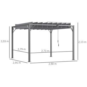 Pérgola 3x3 m Cenador de Jardín Gazebo con Diseño de Lamas Superior Giratorio hasta 135° Marco de Aluminio y Protección UV 50+ Pabellón para Patio Terraza Balcón Gris