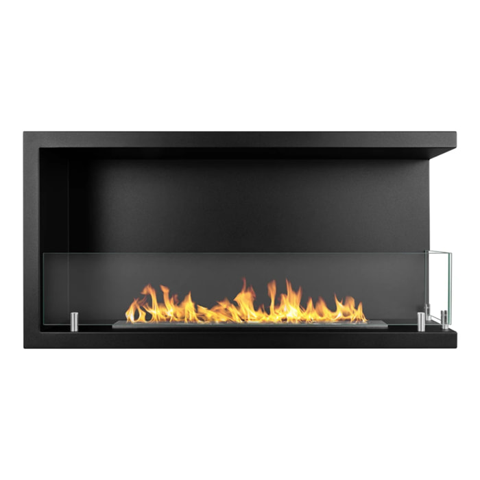 Sutri 90 - Camino a Bioetanolo da Incasso Angolare Destro 90x45x22,4 cm con Bruciatore 1,5lt in Acciaio