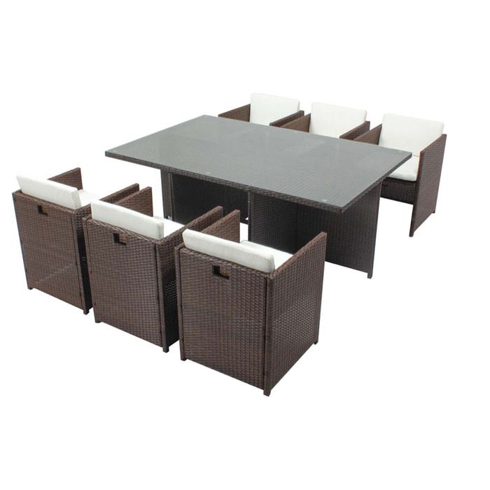 Salon de jardin 6 places marron/blanc + housse de protection REGINA