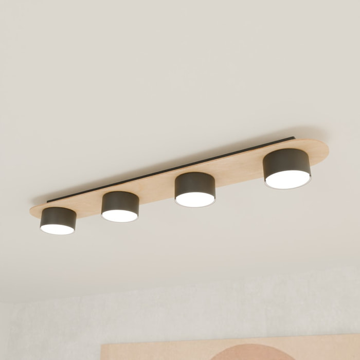 Lampada a sospensione Diaz in acciaio nero opaco e legno
