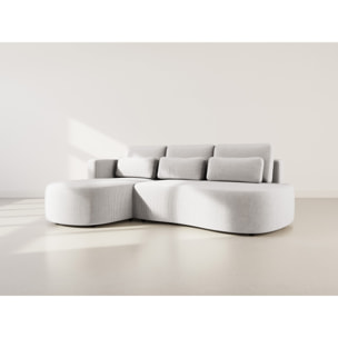 Mahina - canapé d'angle gauche 4 places convertible avec coffre en velours côtelé - Gris clair