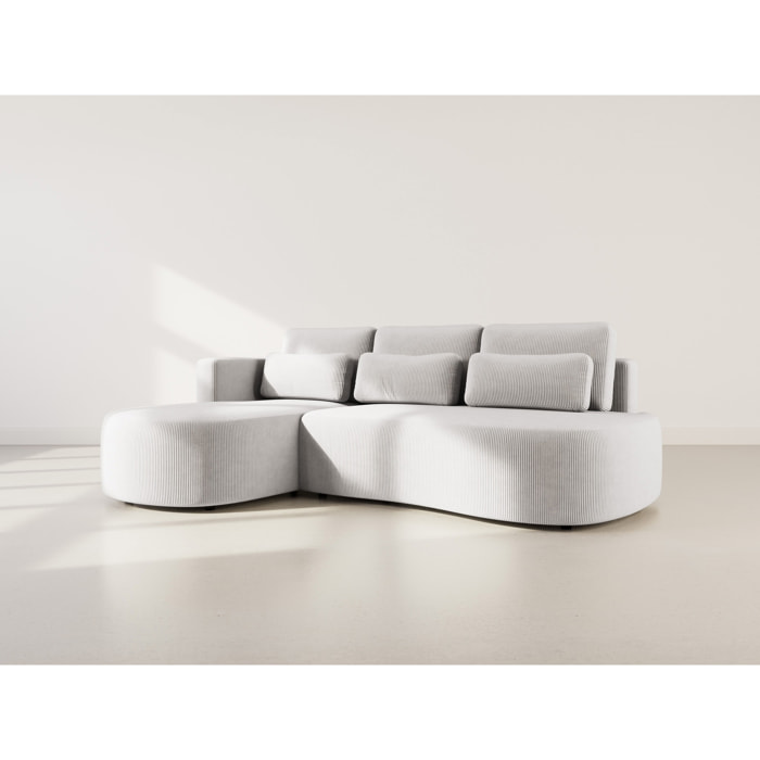 Mahina - canapé d'angle gauche 4 places convertible avec coffre en velours côtelé - Gris clair