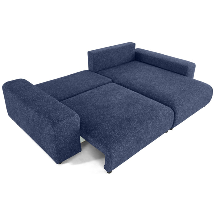 Spice - canapé d'angle réversible 4 places convertible avec coffre en tissu moucheté - Bleu marine