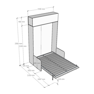 Armoire Lit escamotable vertical double 140 KENTARO avec canapé Frêne Blanc avec élément haut (ALESSIA 20)