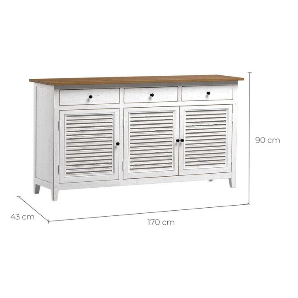 Buffet Casa en bois recyclé blanc effet vieilli