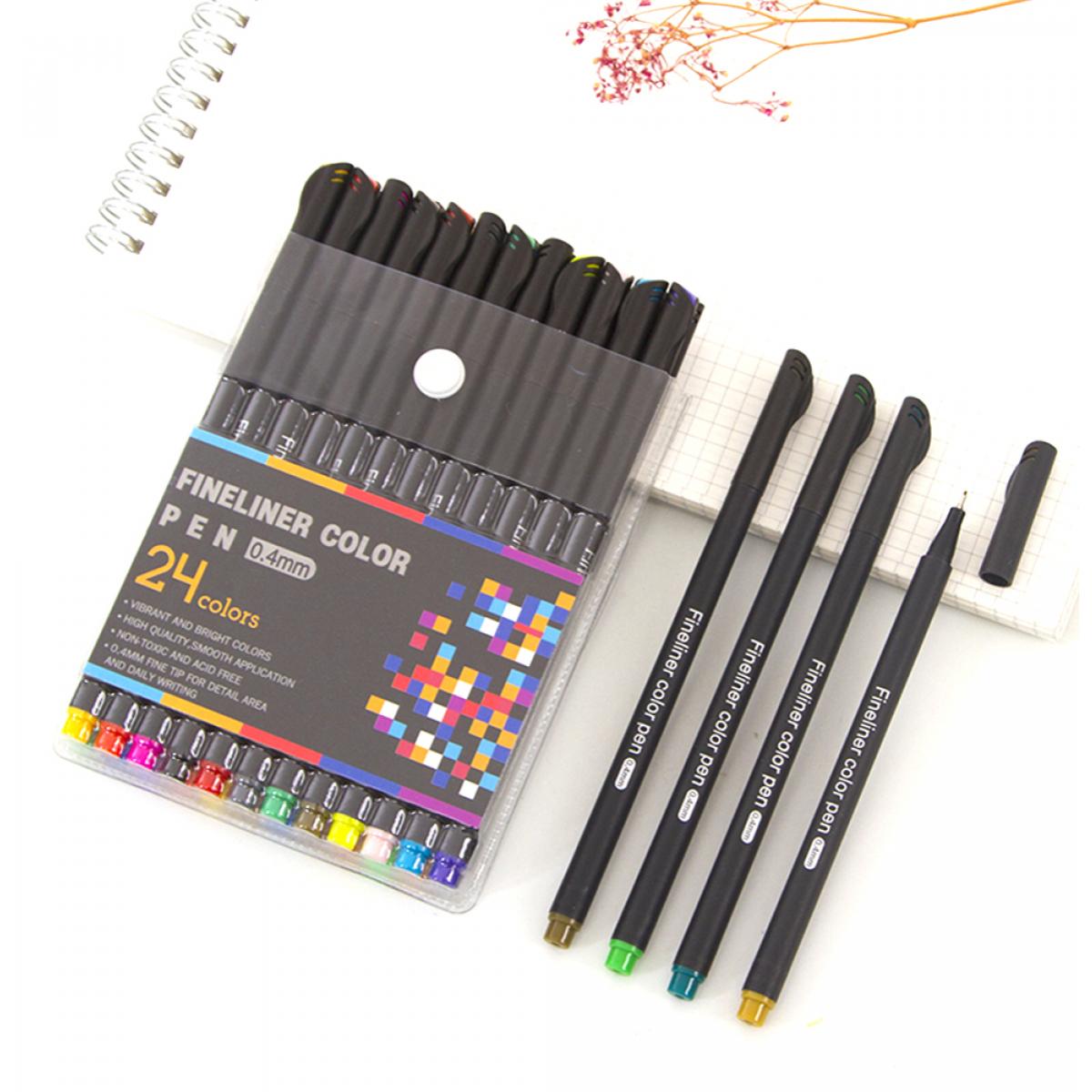 Set di 24 penne professionali COLOR FINELINER punta fine 0,4 mm. Colori definiti e brillanti per contorni, illustrazioni, mandala...