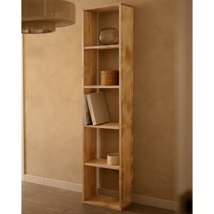 Estanteria de madera maciza en tono roble medio con 4 estantes Alto: 182 Largo: 40 Ancho: 20