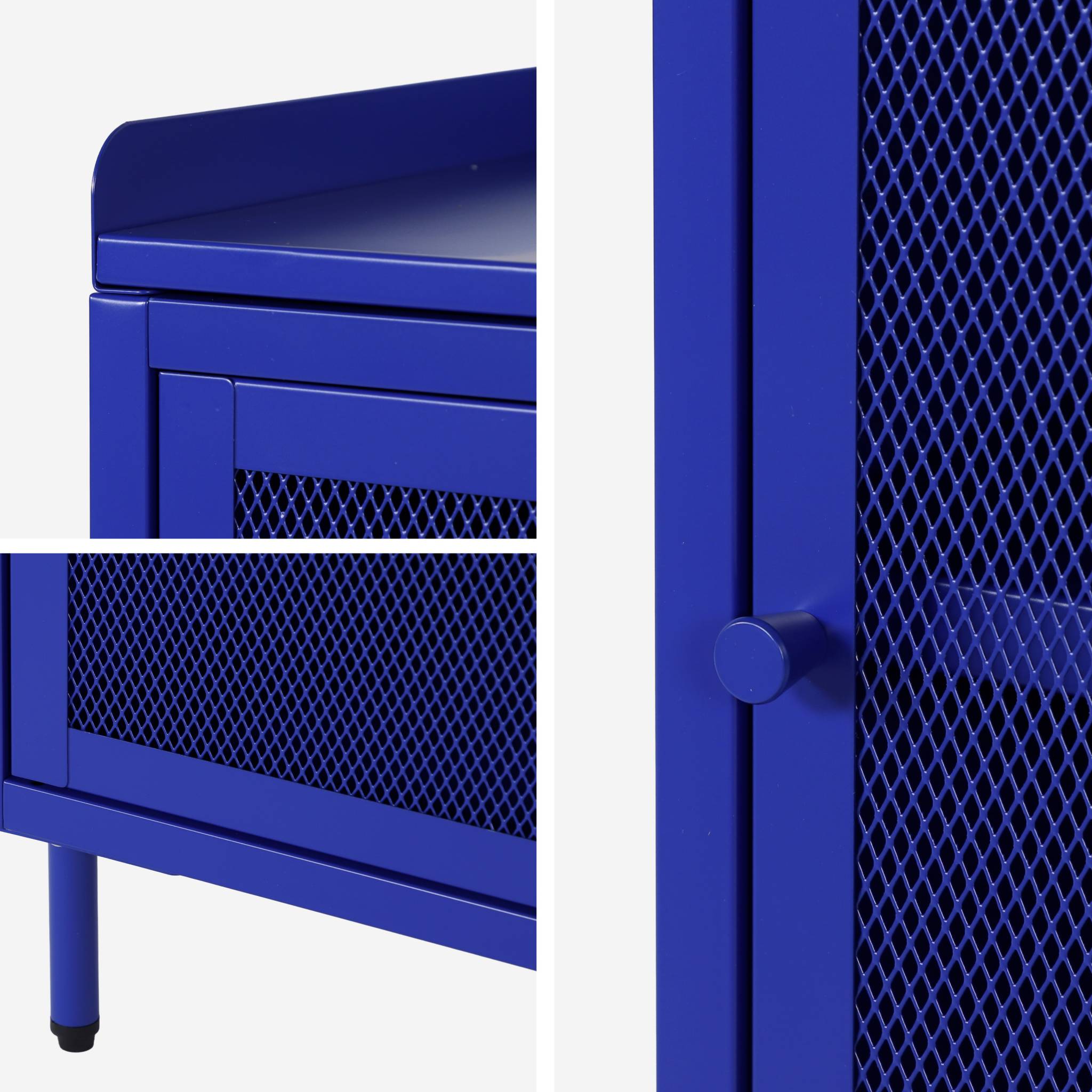 Lot de 2 tables de chevet industrielles métal bleu 1 porte grillagée. 40 x 37 x 58.5 cm - Ohio