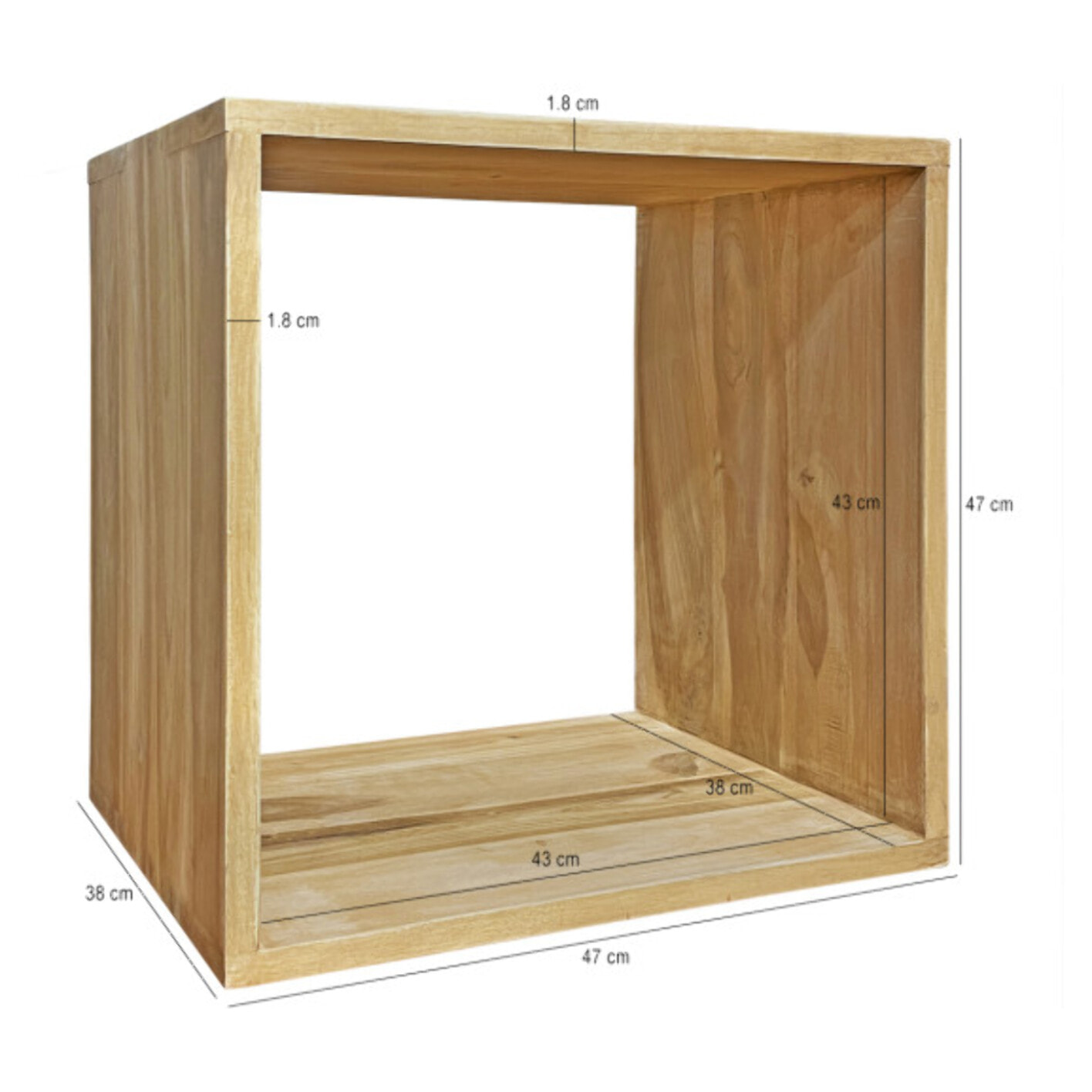 Etagère 1 case cube carrée 47 x 47 cm en bois de teck massif - ROMA