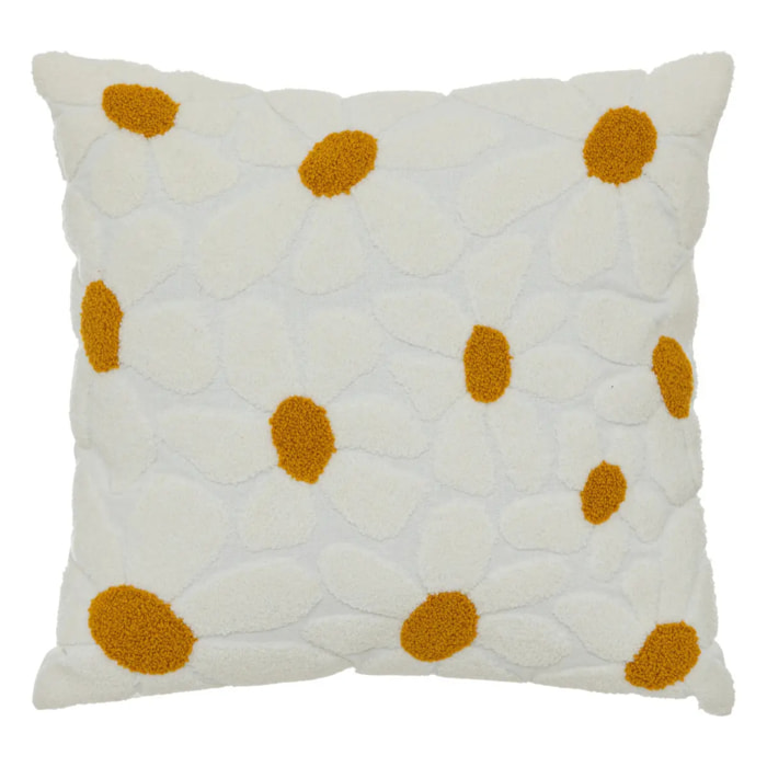 Coussin broderie "Daisy" 40x40cm blanc