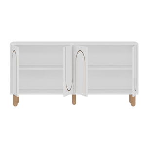 VINET Buffet 4 portes blanc design graphique 150x73cm