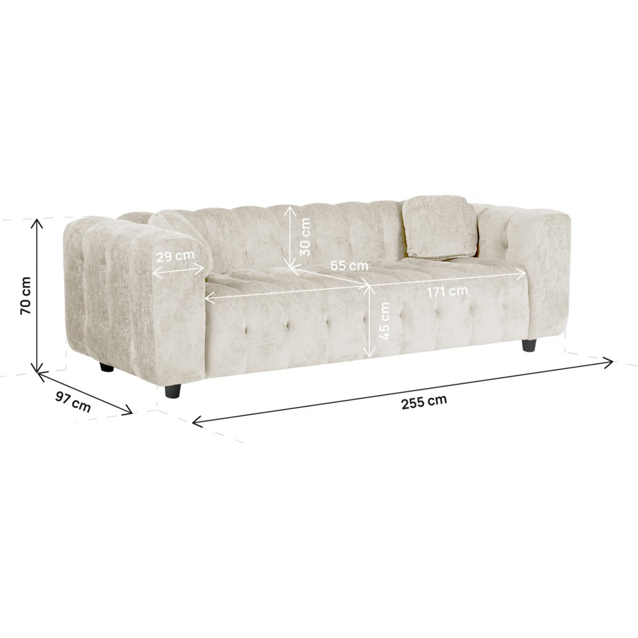 Canapé droit en tissu chenille "Vendome" - 3 places - Beige