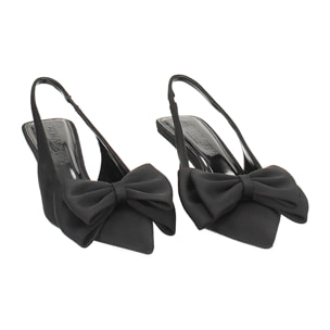 Décolleté slingback donna nere con fiocco, tacco 5,5 cm