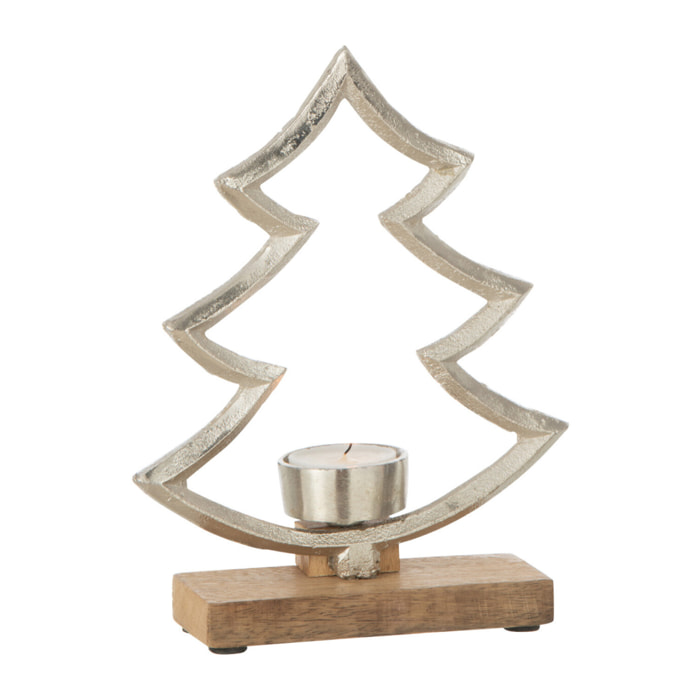 J-Line bougeoir Sapin Sur Base - bois/aluminium - argent - small
