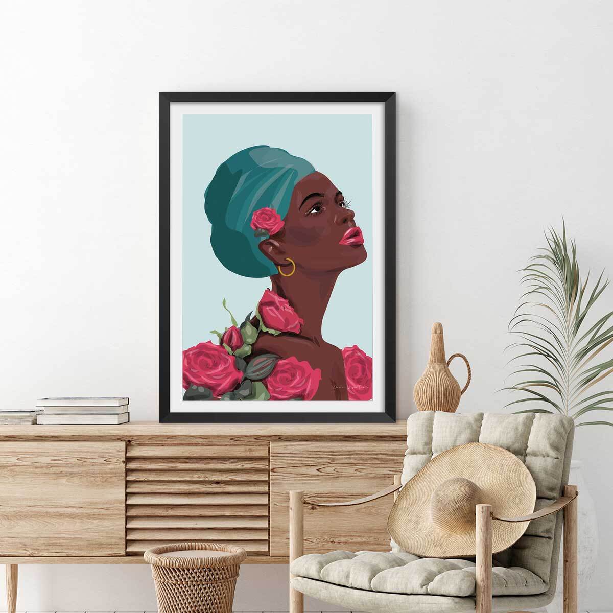 Affiche mode La femme aux roses Affiche seule