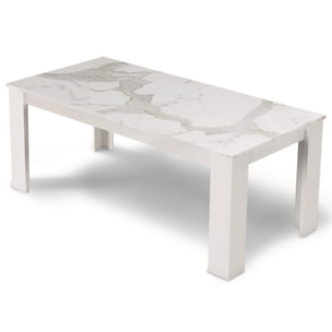 Amaury - table à manger - blanc - plateau effet marbre - 4 à 6 personnes - Blanc