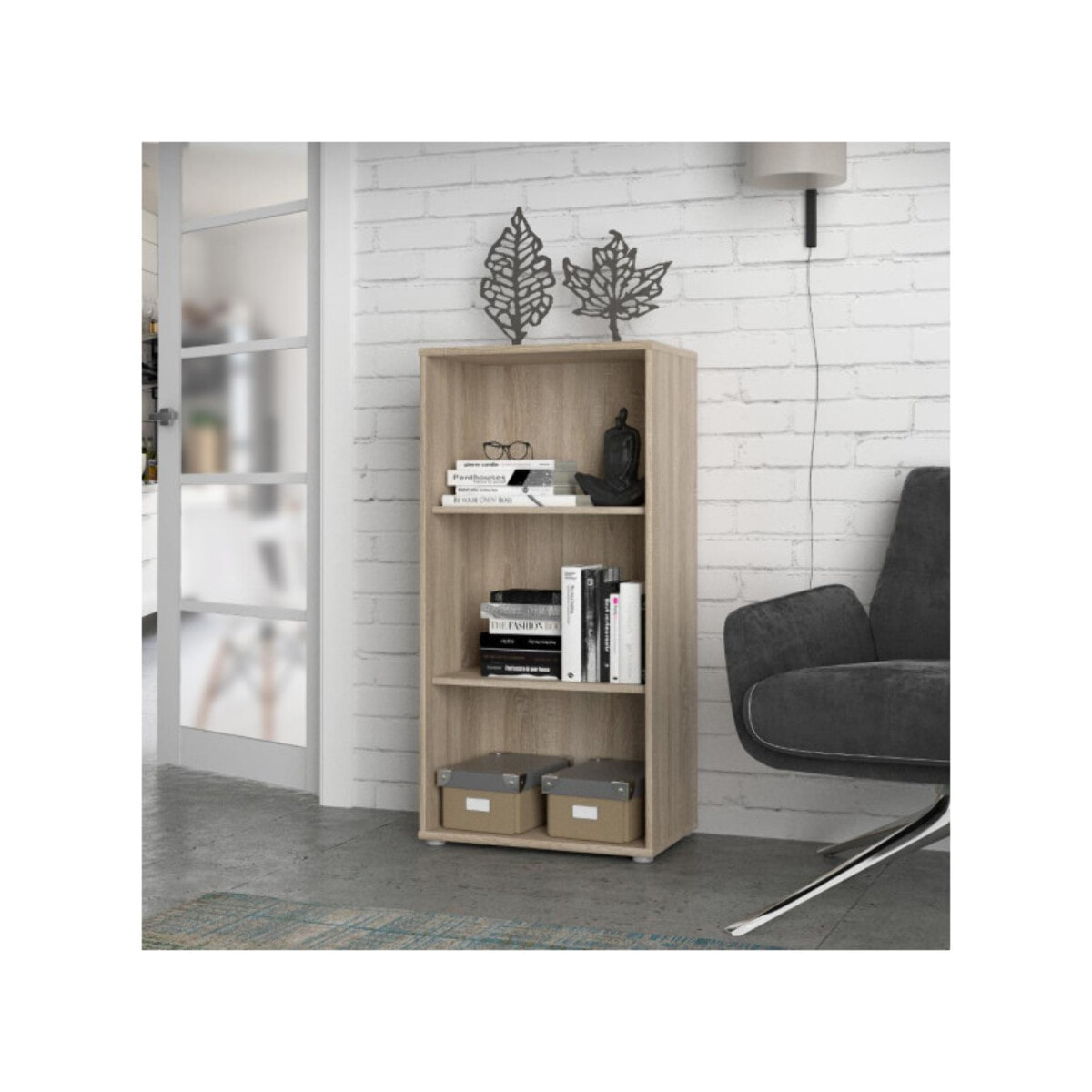 Étagère H. 111 x L. 54 cm décor chêne sonoma avec 2 étagères - MIA