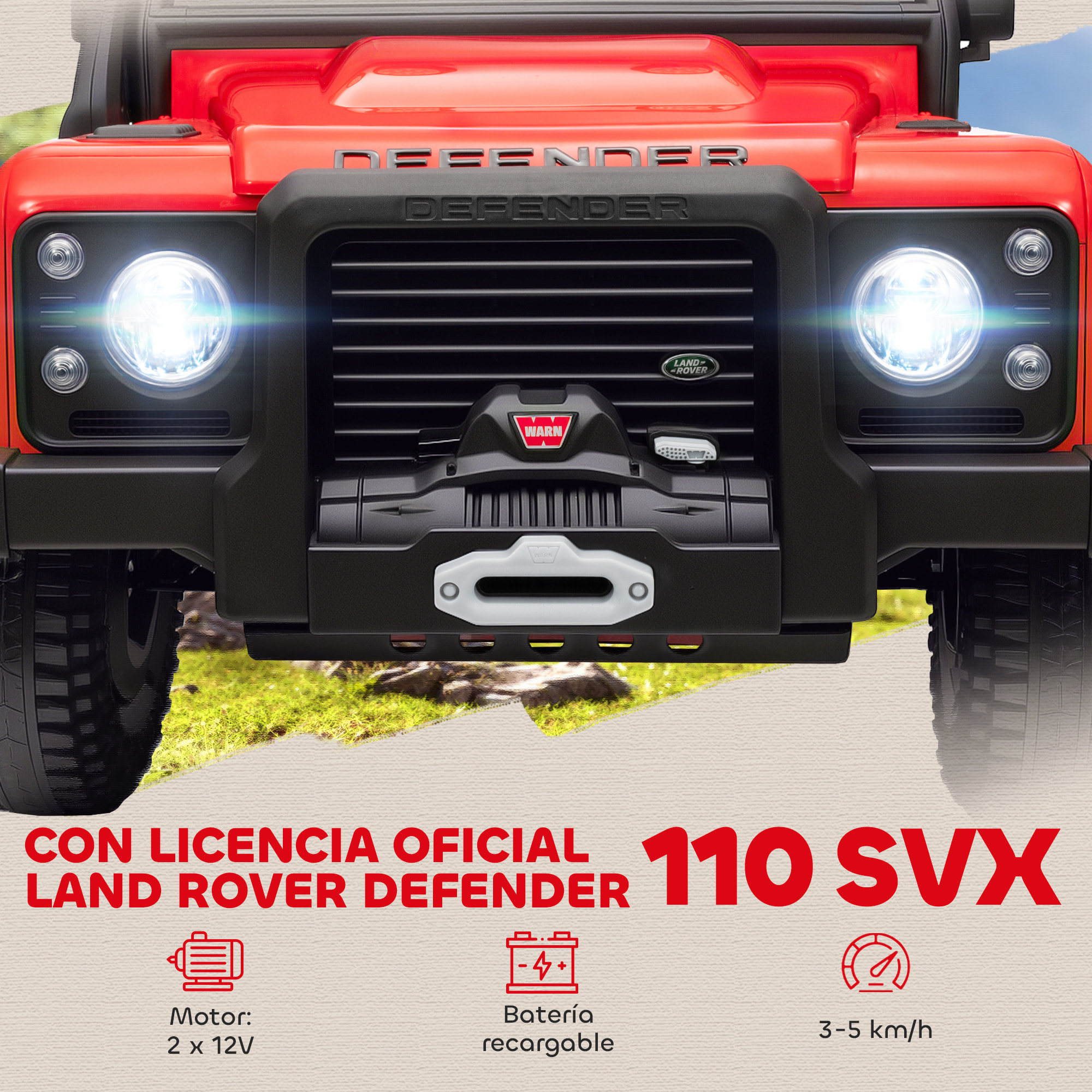 Coche Eléctrico para Niños con Licencia Land Rover 12V Coche de Batería para Niños con Control Remoto Sistema de Suspensión USB MP3 Velocidad Ajustable Faros Rojo