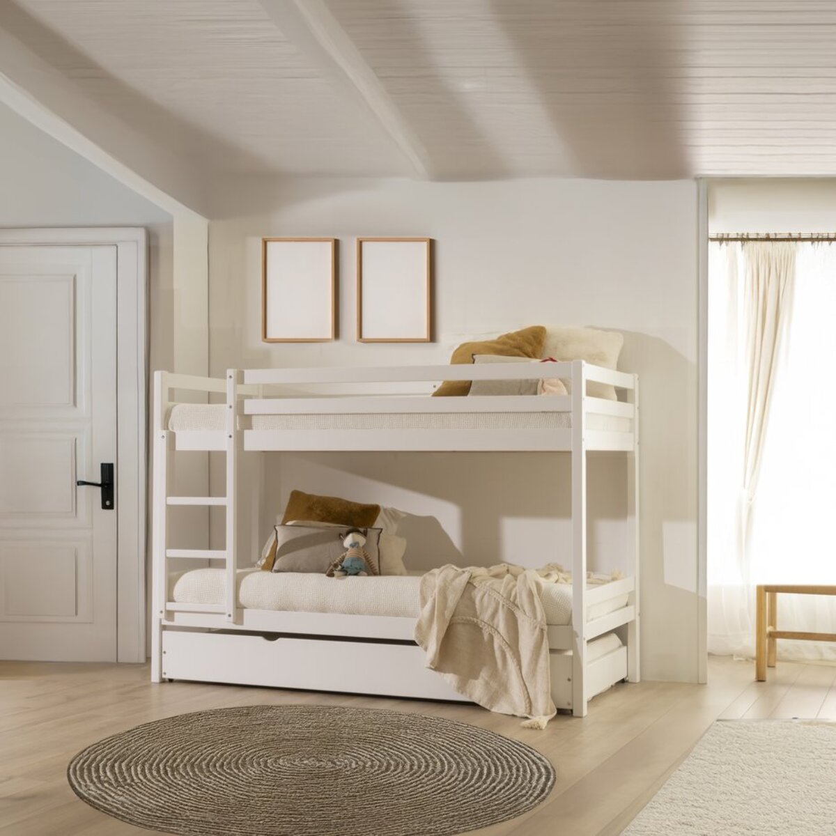 Lit superposé Kivu -bois de pin-couleur laqué blanc mat 205 x 144 x 101 cm