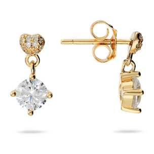 Orecchini Pendenti Cuore in Argento 925 placcato Oro Giallo 14Kt con Ciondolo in Cubic Zirconia