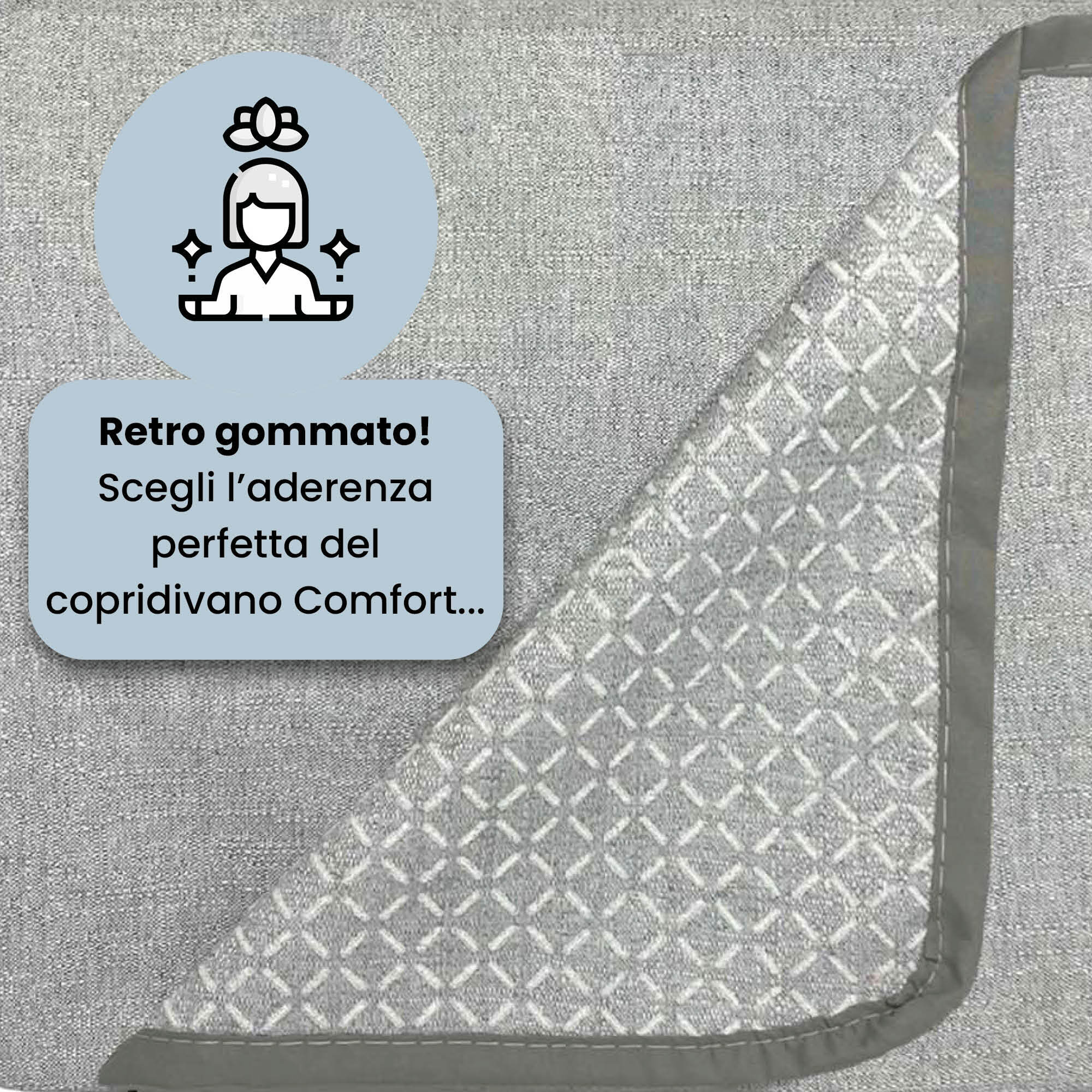 COPRIDIVANO PENISOLA SINISTRA COMFORT, Antiscivolo, Cotone+Microfibra+Fibre Varie, Made in Italy - GRIGIO CHIARO