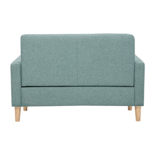 Canapé scandinave 2 places en tissu vert de gris et bois clair MOON