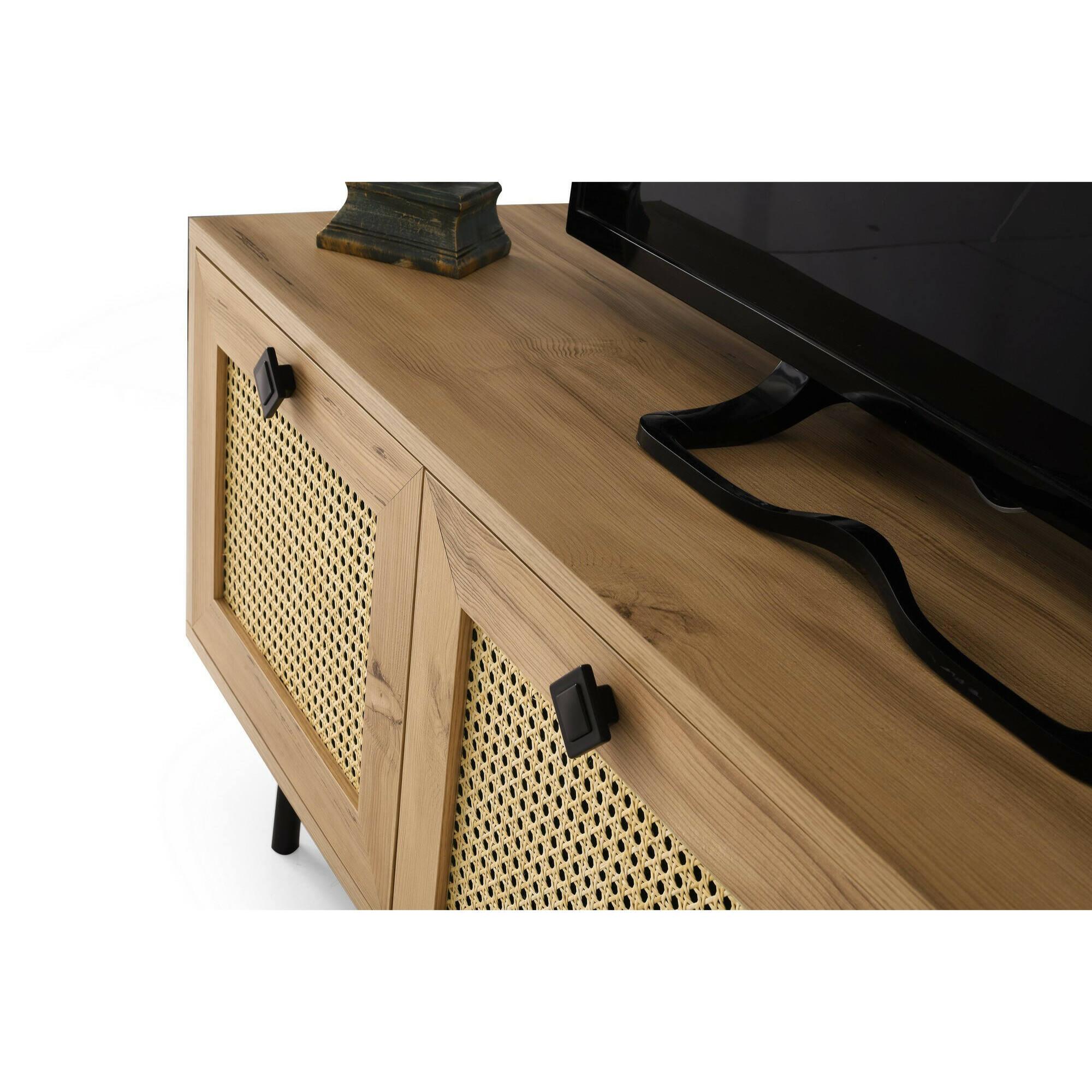 Mobile porta TV Dpasinat, Credenza da soggiorno, Armadio basso per TV, Base parete attrezzata, 140x40h60 cm, Quercia e Nero