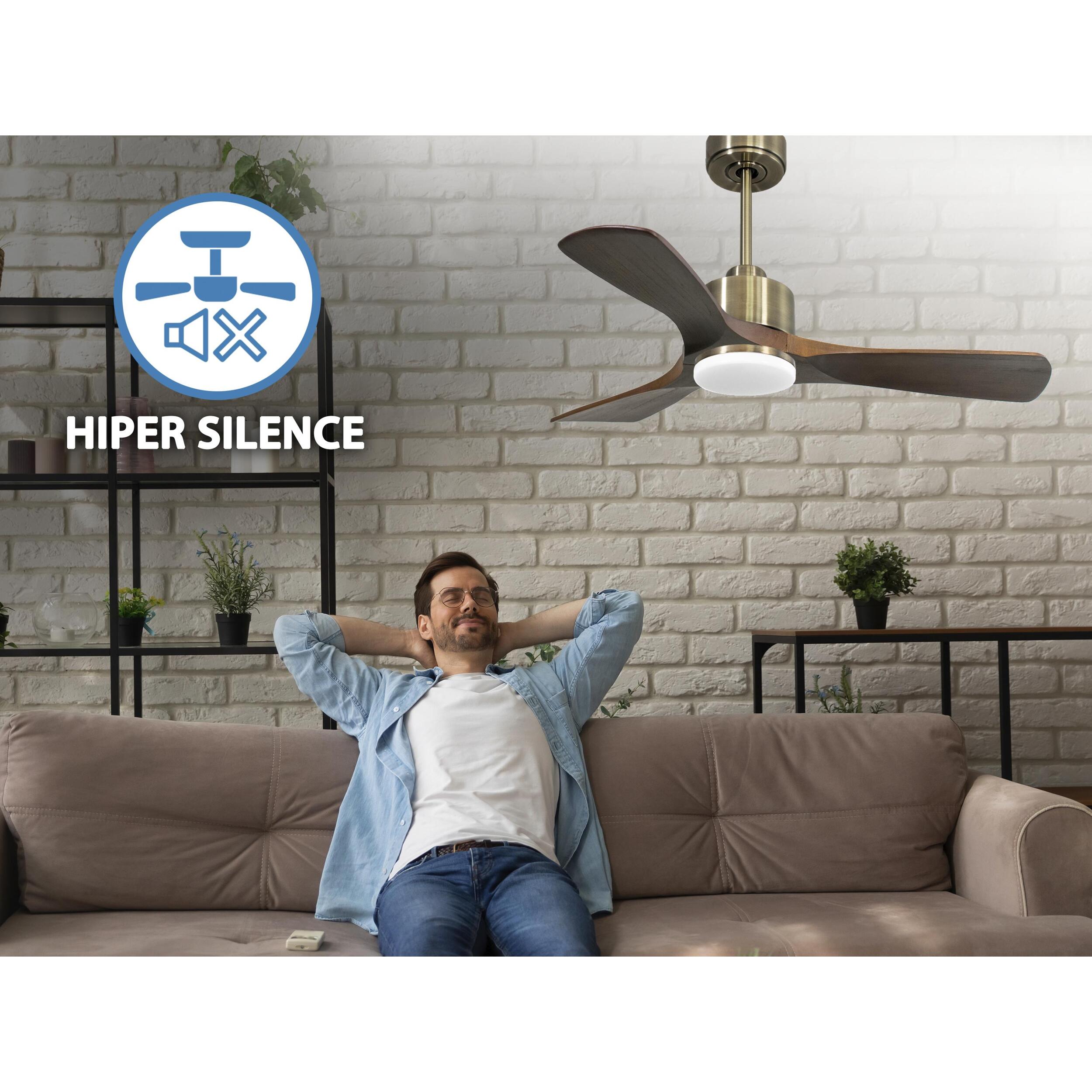 Ventilateur de plafond Réversible  Thermostat Dimmable Wifi Moteur à courant continu Toits en pente Télécommande Lumière à trois tons Hypersilence Mémoire