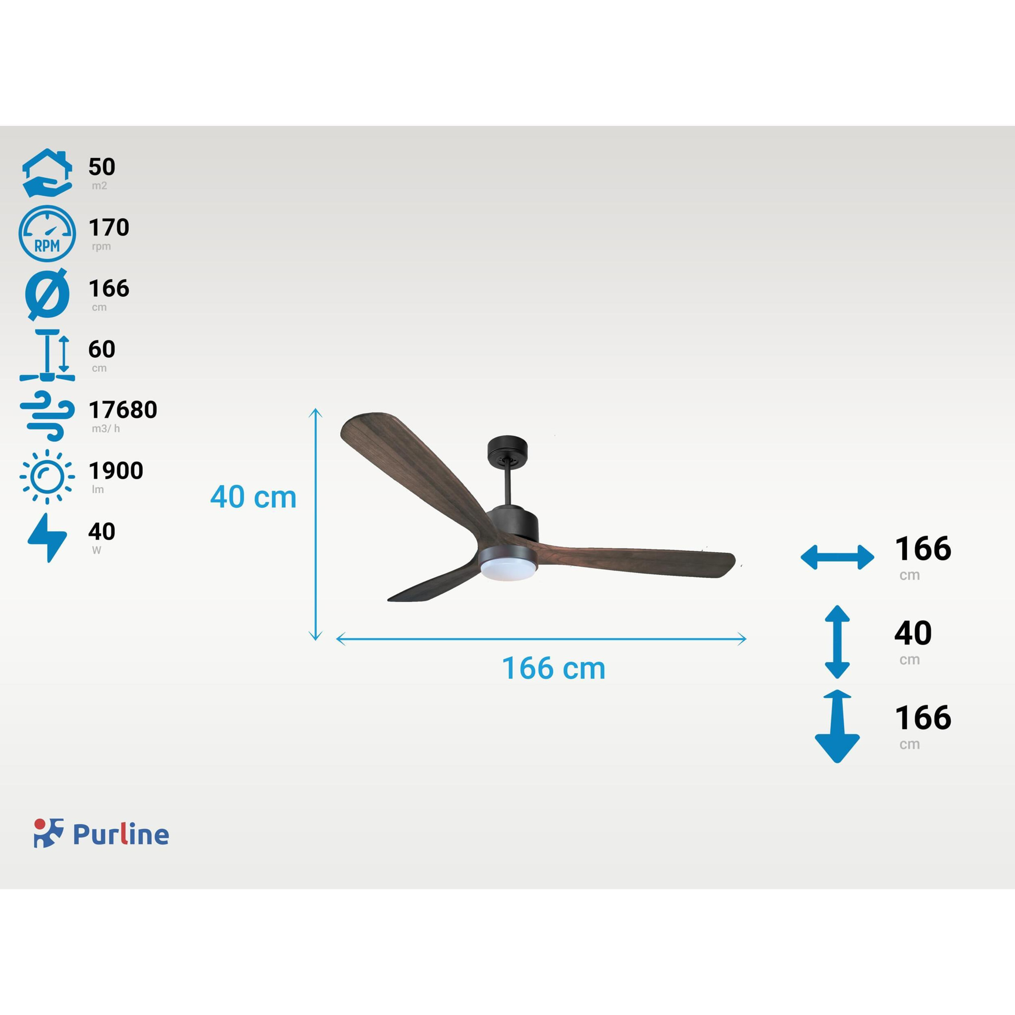 Ventilateur de Plafond ø166 cm avec Wifi Réversible Hypersilence pour 50 m² 40 W Noir