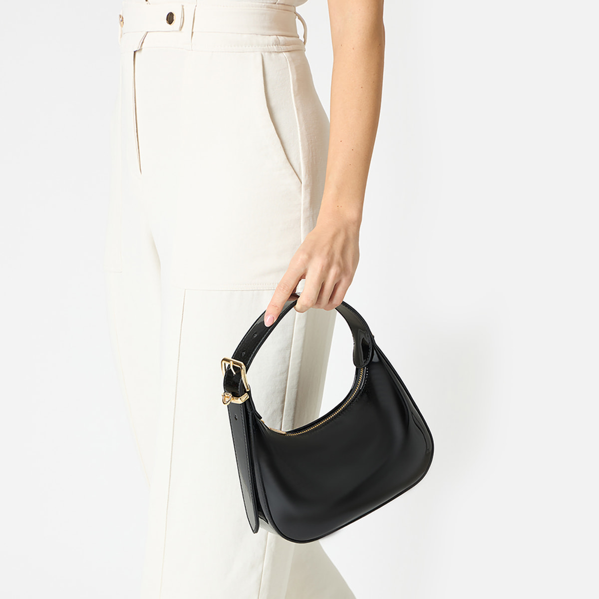 Mini bag donna nera in vernice