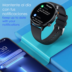 DAM Smartwatch QS40 con llamadas Bluetooth, notificaciones push. Múltiples modos deportivos, monitores de salud. 4,4x1,05x3,7 Cm. Color: Negro