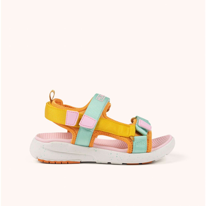 MUNICH MINI YOYO 02 Sandalia deportiva infantil en tonos amarillos, menta y rosa con triple ajuste