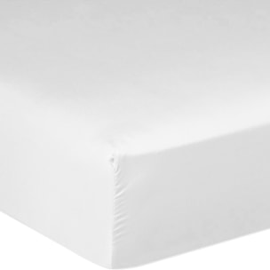 Drap Housse - Bonnet:30cm 100% Satin De Coton lavé 105 Fils Blanc