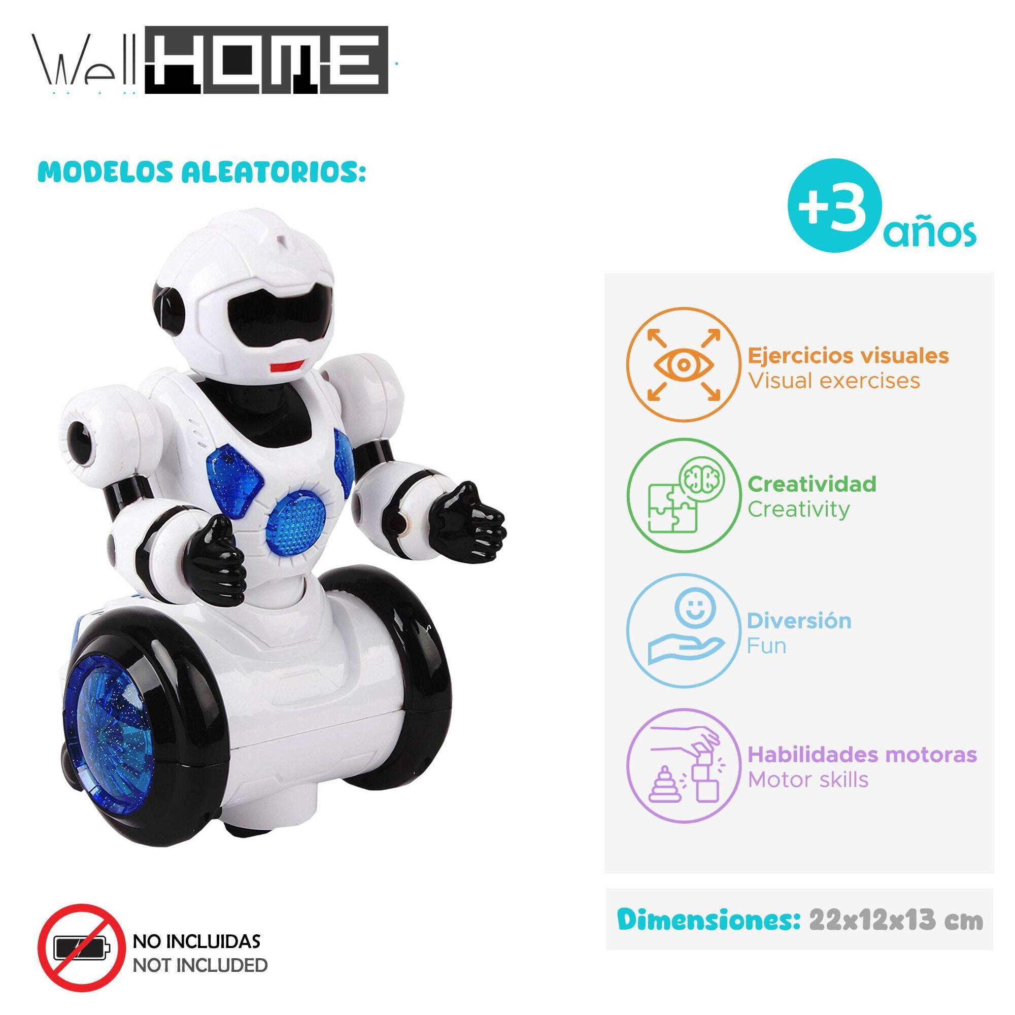 Well home robot de juguete h.22cm color blanco con sonido y luces