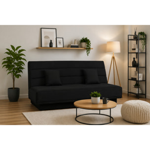 Canapé convertible Melissa, matelas Simmons, 120 x 190 cm, 2 coussins offerts, noir