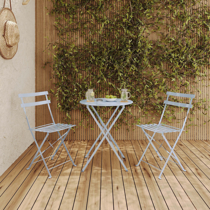 Table ronde et chaises de jardin pliantes 2 places en métal bleu - Kayla