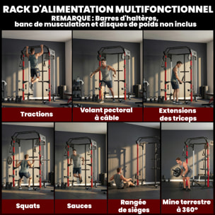 Station de musculation - power rack 900kg double poulie réglable 19 niveaux - acier - 168x128x215cm -noir
