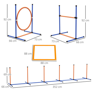 Set de Entrenamiento de Agilidad para Perros de 4 Piezas Juego de Agilidad para Perros con Piquetes para Slalom Zona de Reposo Valla y Anillo de Salto Naranja y Azul
