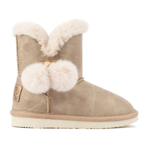 Botas Australianas Pompón Pelo Beige B&W