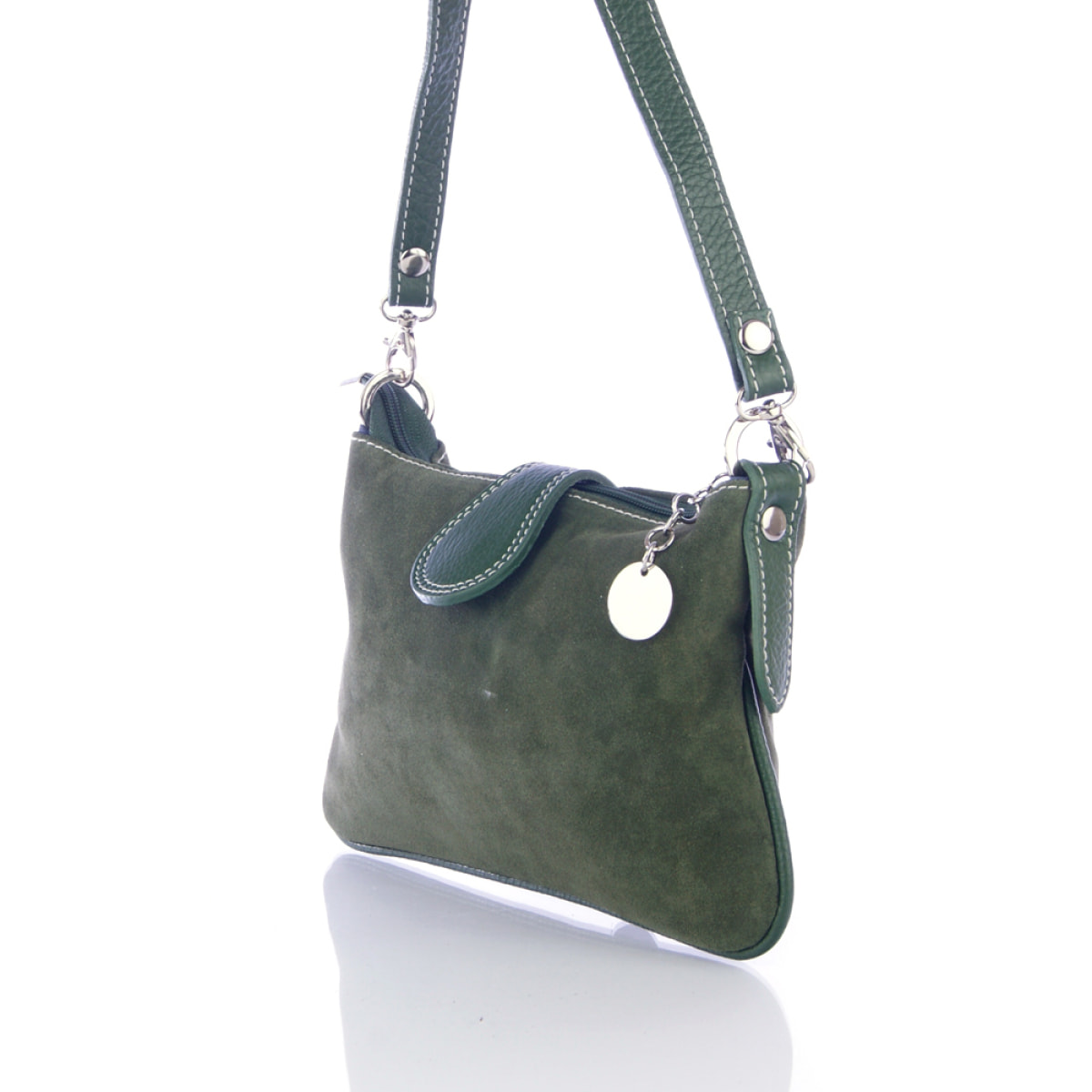 FIRENZE ARTEGIANI Borsa a Mano da Donna Allerona. Vera Pelle Dollaro Camoscio Made in Italy 24x2x14 Cm. Colore: verde militare