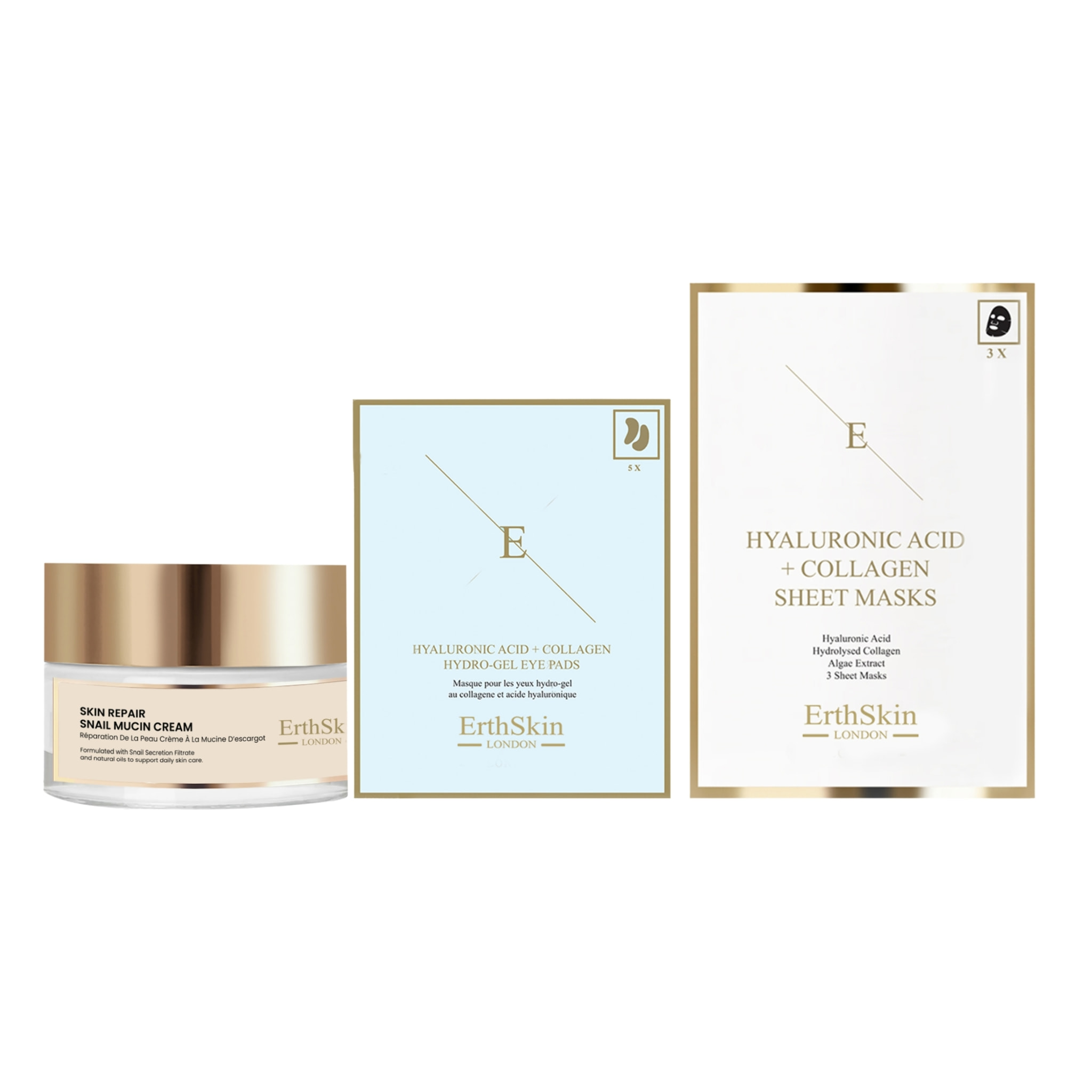 Set de crema reparadora de caracol para la piel + parches para ojos + mascarilla de colágeno