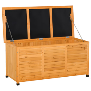 Baúl de Almacenaje Exterior 284L Arcón de Jardín de Madera Impermeable con Tapa Abrible y Diseño Persiana 127x56x60 cm Natural