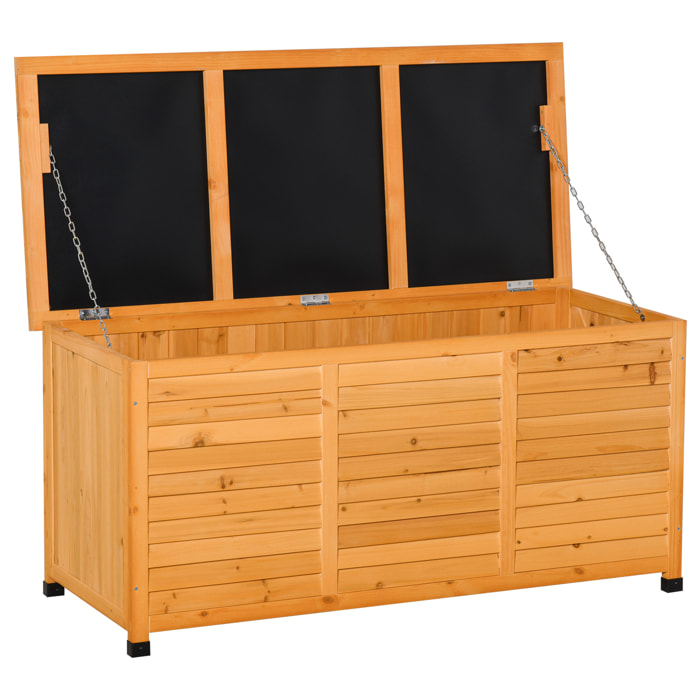Baúl de Almacenaje Exterior 284L Arcón de Jardín de Madera Impermeable con Tapa Abrible y Diseño Persiana 127x56x60 cm Natural