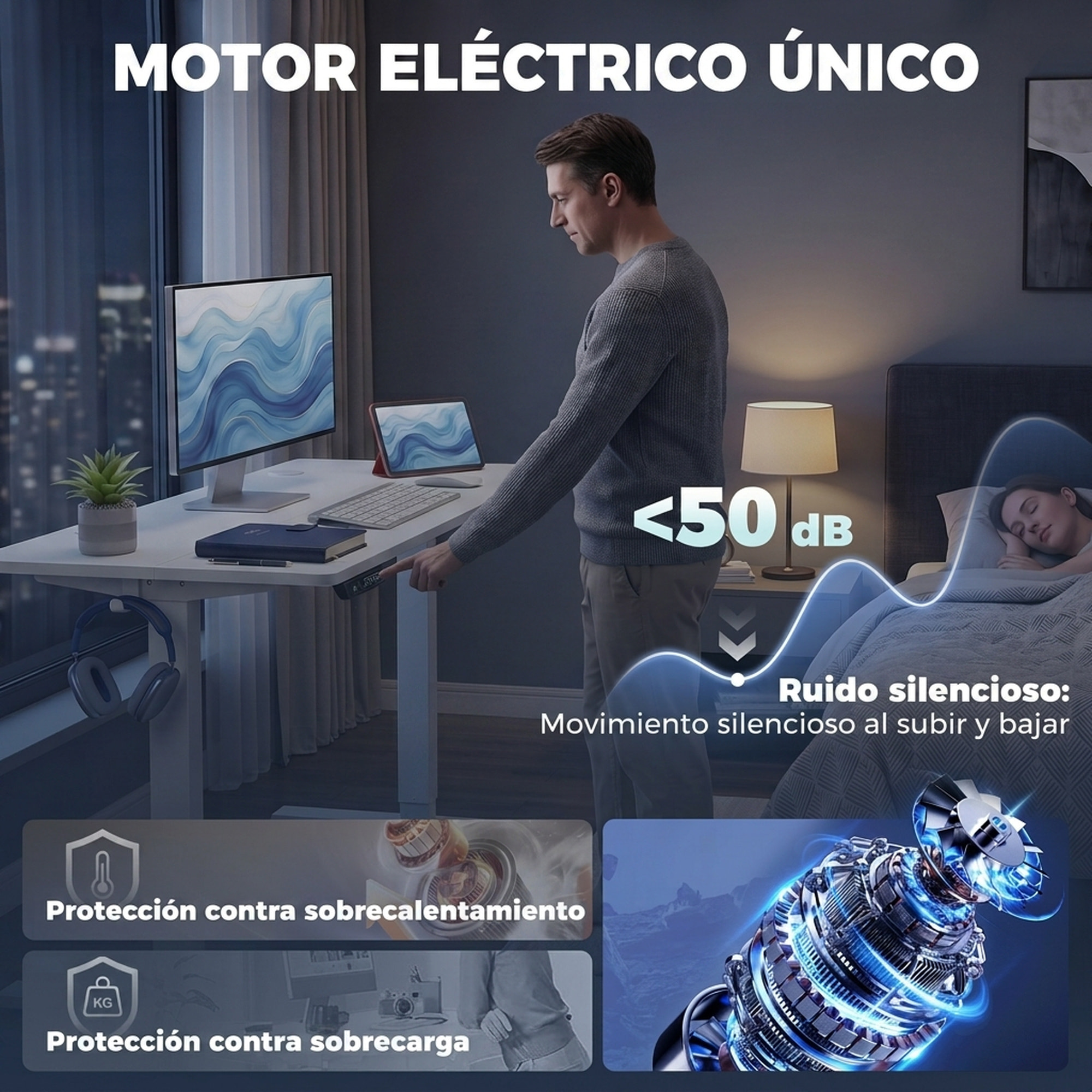 HOMCOM Escritorio Elevable 100x60 cm, Escritorio Eléctrico Regulable en Altura con 3 Alturas de Memoria, Pantalla LED, 2 Ganchos, 2 Pasacables, para Oficina en Casa, Estudio, Blanco