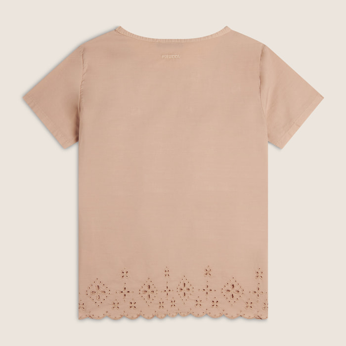 T-shirt regular in cotone con ricami Sangallo