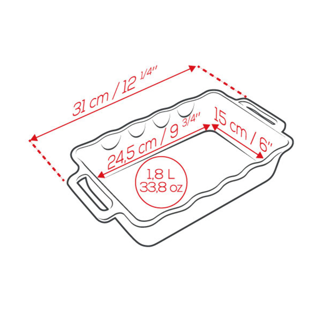 Plat céramique four rectangulaire festonné rouge cerise 31 cm Délices