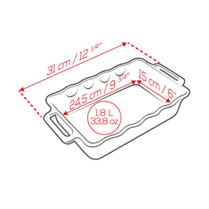Plat céramique four rectangulaire festonné rouge cerise 31 cm Délices