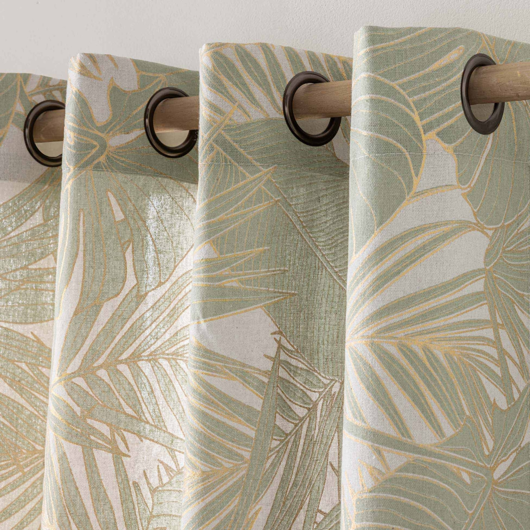 Rideau à œillets polycoton feuillages métallisé - Vert
